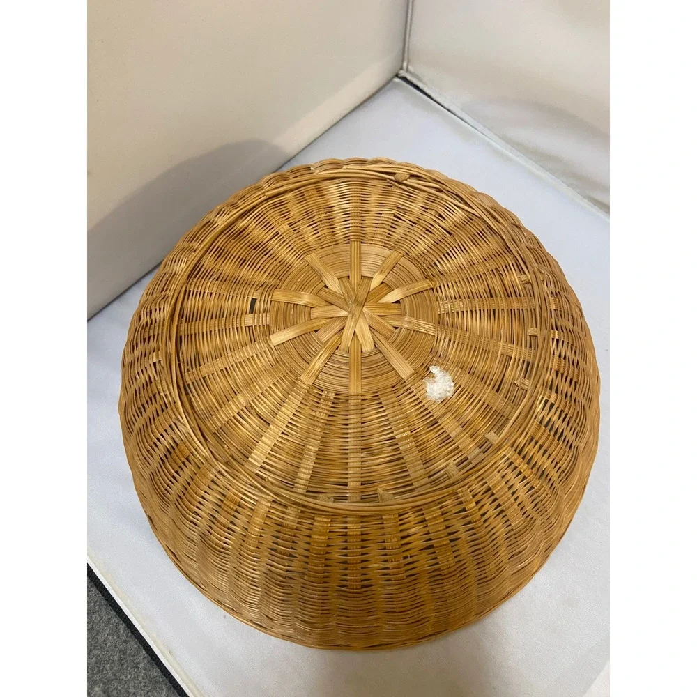 Woven Wicker Basket Large 11in Brown Round Decorative Bowl Coastal Farmhouse